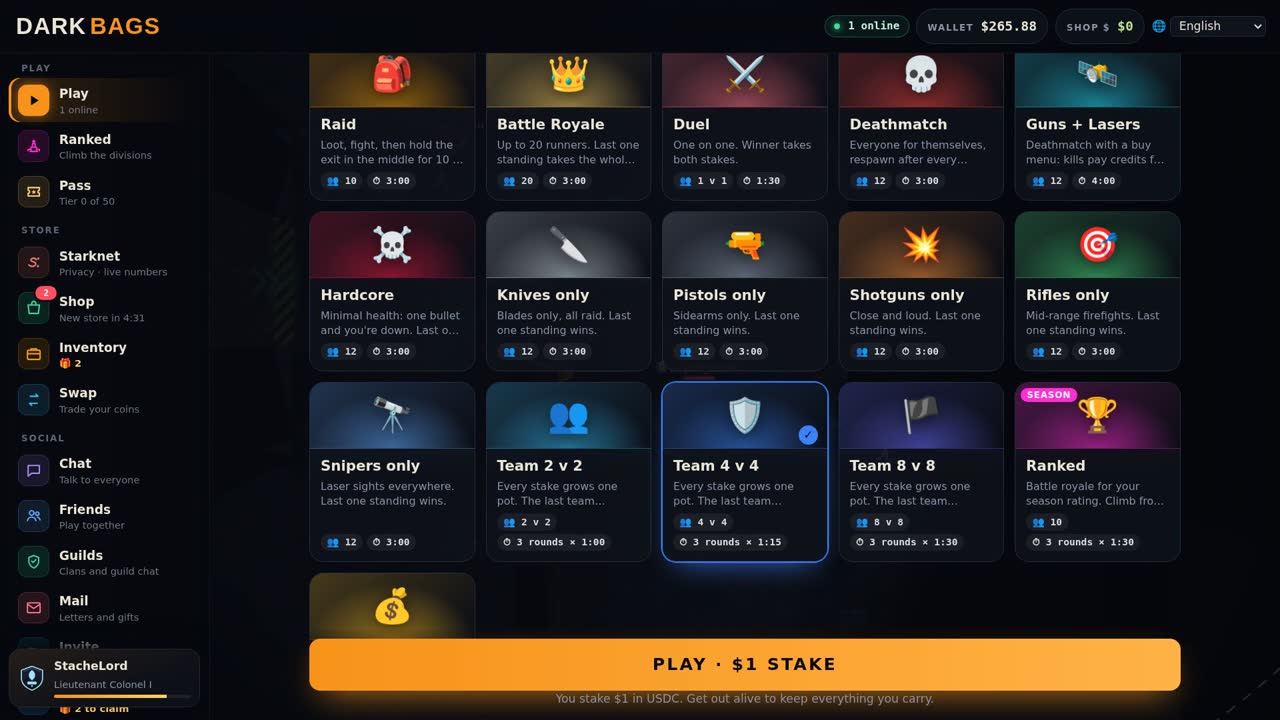 The game mode grid on desktop