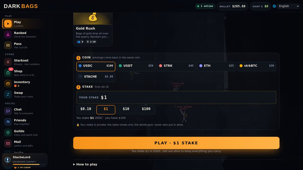 Choosing a coin and a stake